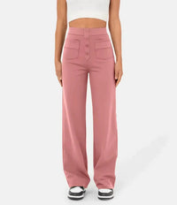 High-Waisted Elastic Casual Pants - Sophia-Pink-S (36)-State of Style