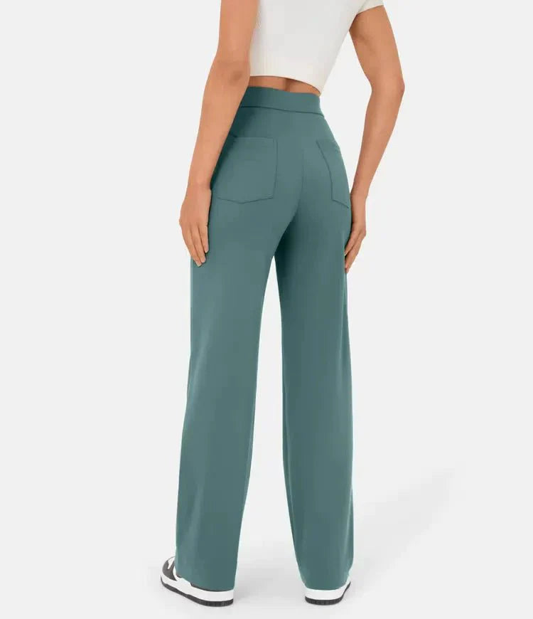 High-Waisted Elastic Casual Pants - Sophia-Stone Green-S (36)-State of Style