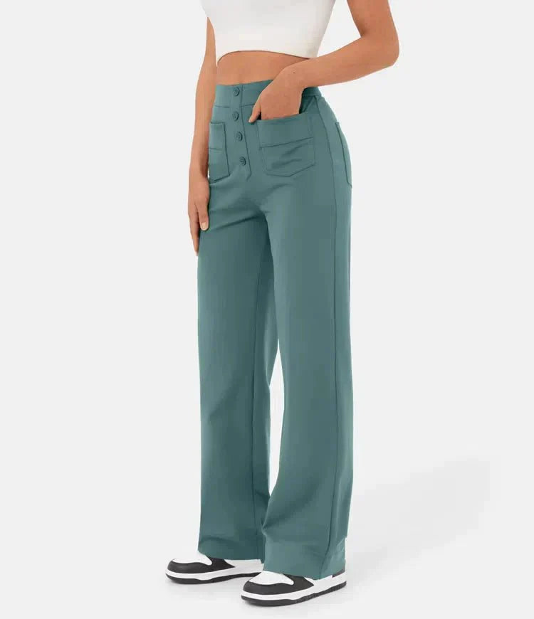 High-Waisted Elastic Casual Pants - Sophia-Stone Green-S (36)-State of Style