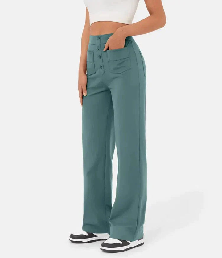 High-Waisted Elastic Casual Pants - Sophia-Stone Green-S (36)-State of Style