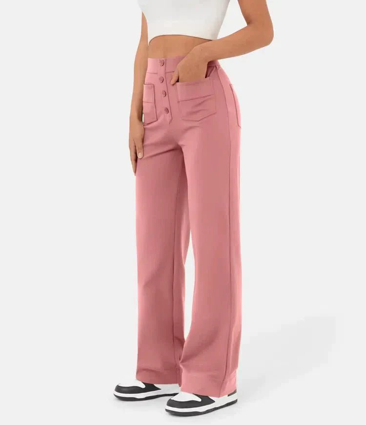 High-Waisted Elastic Casual Pants - Sophia-Stone Green-S (36)-State of Style