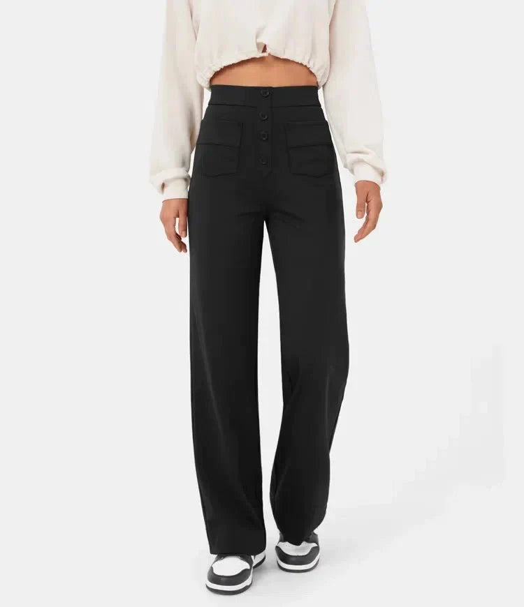 High-Waisted Elastic Casual Pants - Sophia-Stone Green-S (36)-State of Style