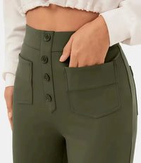 High-Waisted Elastic Casual Pants - Sophia-Stone Green-S (36)-State of Style