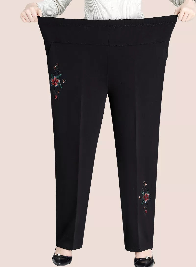 High-Waisted Embroidered Pants for Plus Sizes-Orchid-Winter-XL-State of Style