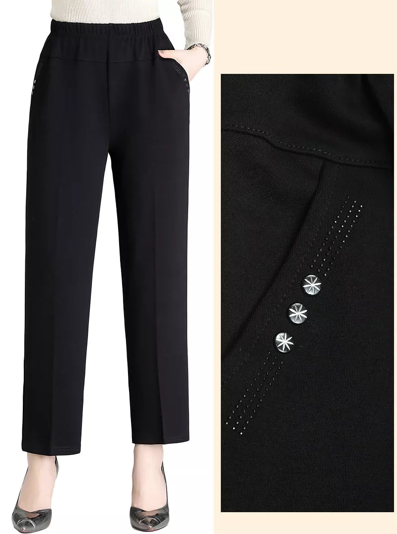 High-Waisted Embroidered Pants for Plus Sizes-Red Flower-Winter-XL-State of Style