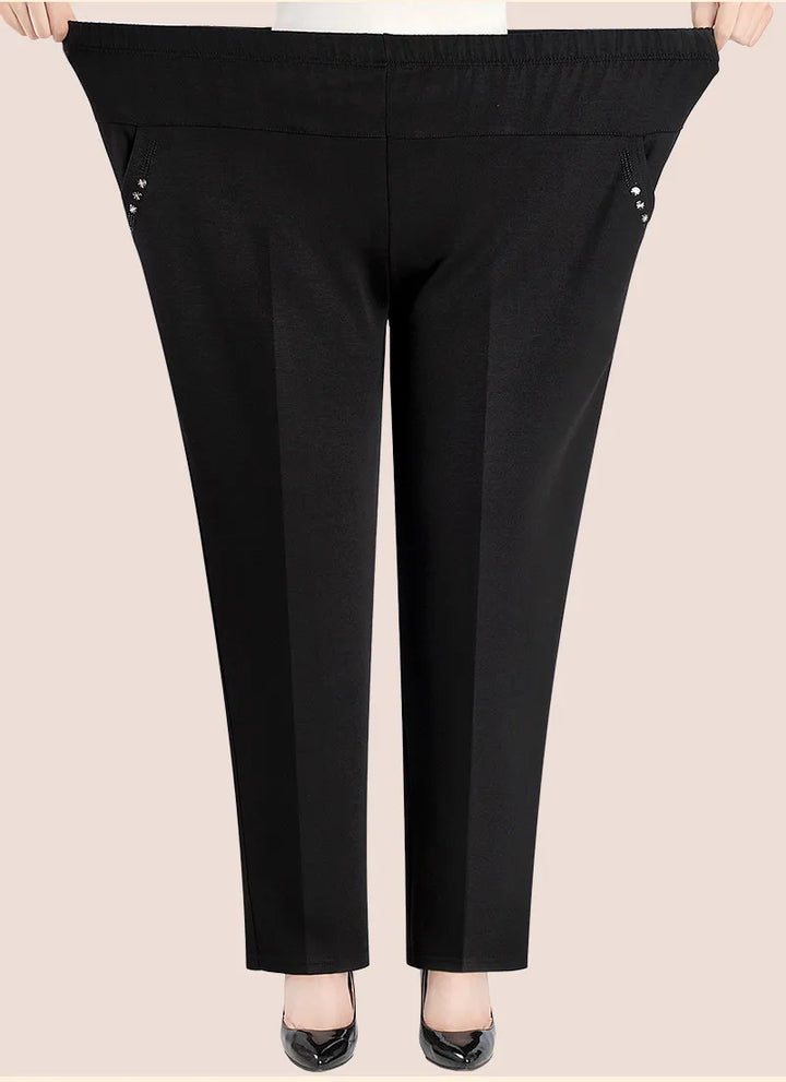 High-Waisted Embroidered Pants for Plus Sizes-White-Winter-XL-State of Style
