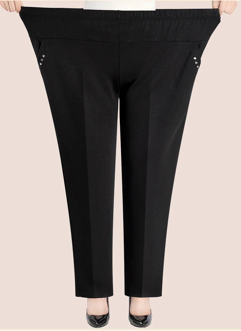 High-Waisted Embroidered Pants for Plus Sizes-White-Winter-XL-State of Style