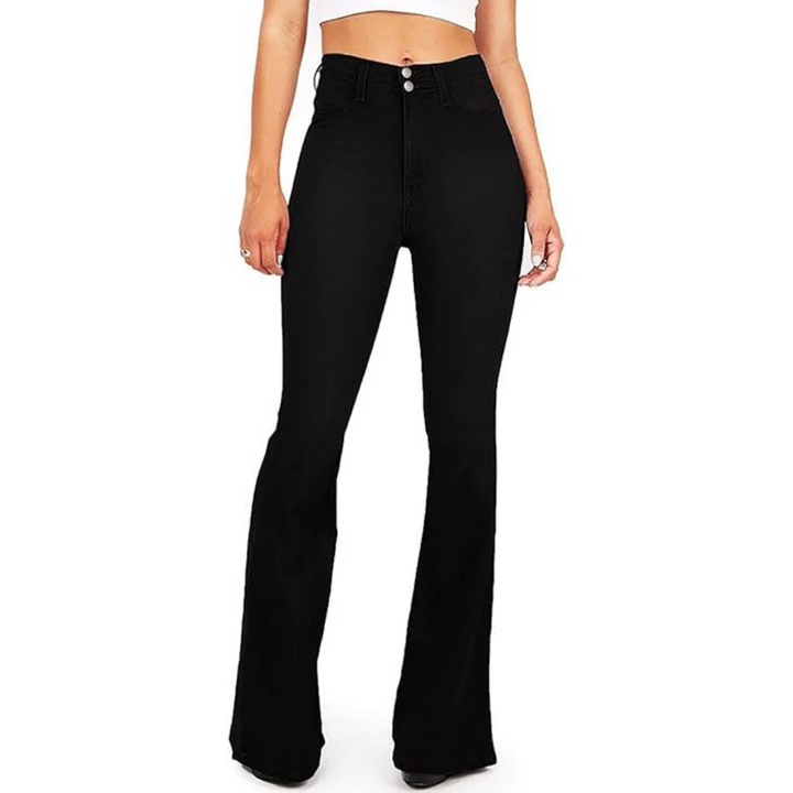 High-Waisted Flared Women's Jeans – Stella-Black with 2 buttons-2XS-State of Style