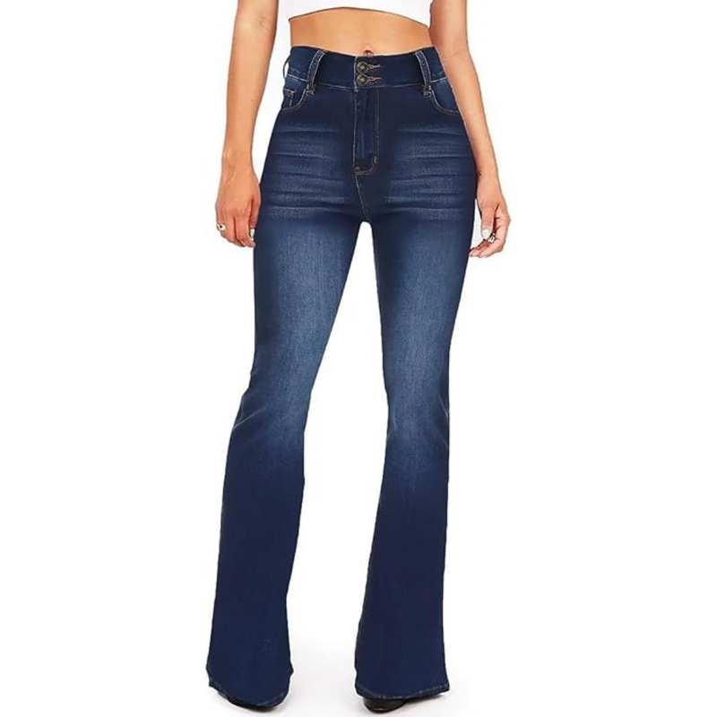 High-Waisted Flared Women's Jeans – Stella-Blue with 2 buttons-2XS-State of Style