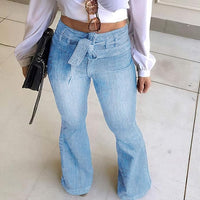 High-Waisted Flared Women's Jeans – Stella-Dark blue with belt-2XS-State of Style