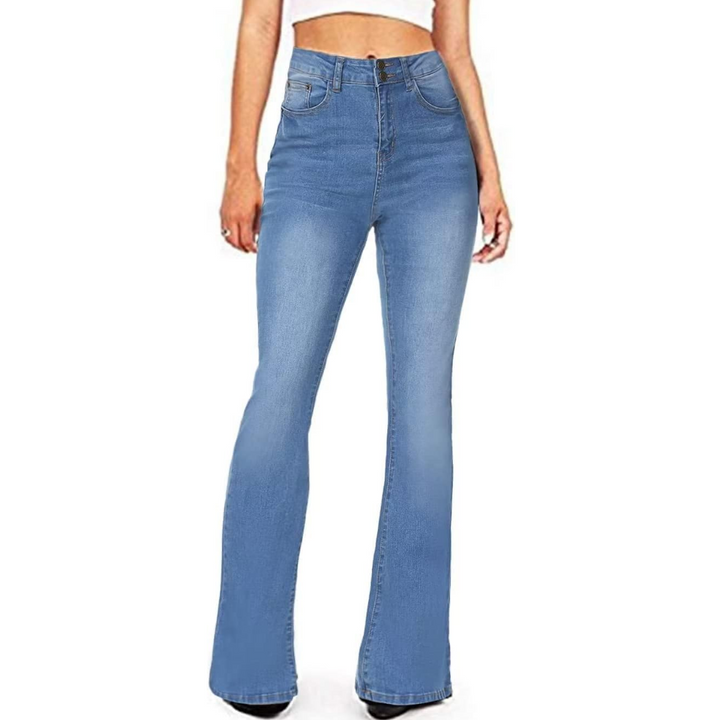 High-Waisted Flared Women's Jeans – Stella-Light blue with 2 buttons-2XS-State of Style