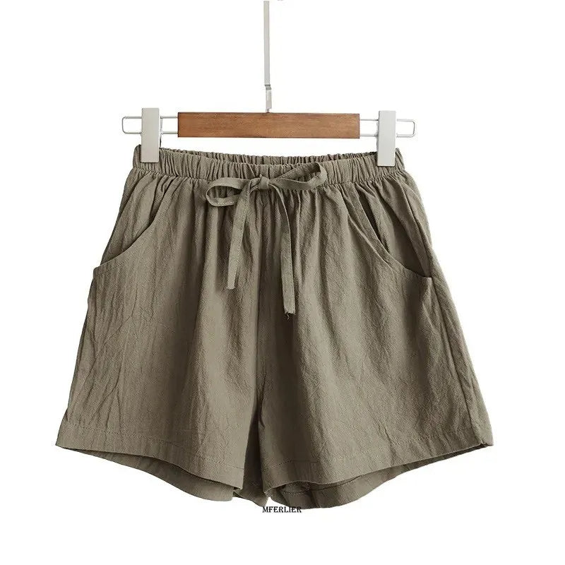 High-Waisted Linen Shorts – Plus Size & Perfect for Beach Days-Army Green-2XL-State of Style