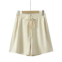 High-Waisted Plus-Size Shorts with Drawstring Waist-Beige-3XL-State of Style