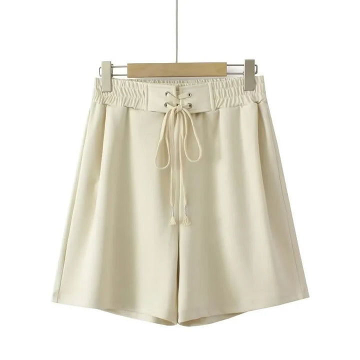 High-Waisted Plus-Size Shorts with Drawstring Waist-Beige-3XL-State of Style