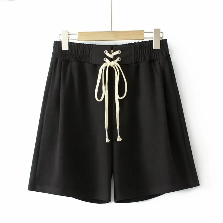 High-Waisted Plus-Size Shorts with Drawstring Waist-Black-3XL-State of Style