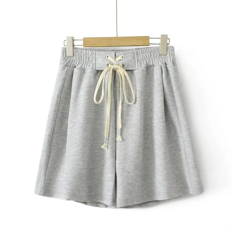 High-Waisted Plus-Size Shorts with Drawstring Waist-Grey-3XL-State of Style