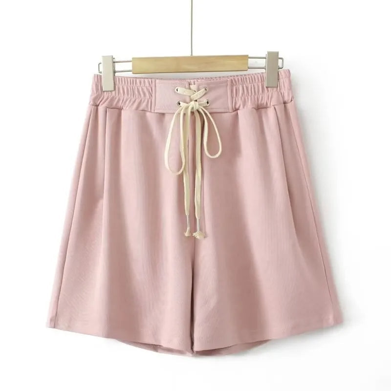 High-Waisted Plus-Size Shorts with Drawstring Waist-Pink-3XL-State of Style