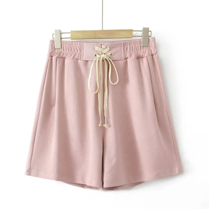 High-Waisted Plus-Size Shorts with Drawstring Waist-Pink-3XL-State of Style