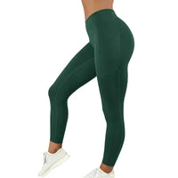 High-Waisted Plus Size Yoga Leggings with Pocket-Green-2XL-State of Style