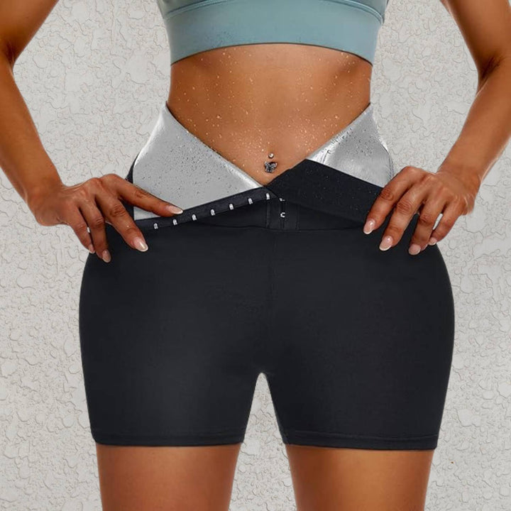 High-Waisted Sauna Sweatpants with Waist Trainer - SweatSculpt-Black/Blue-S-State of Style