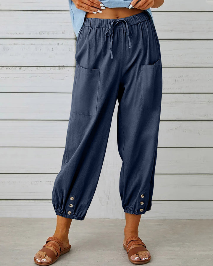 High-Waisted Women's Trousers – Olivia-Dark blue-S-State of Style