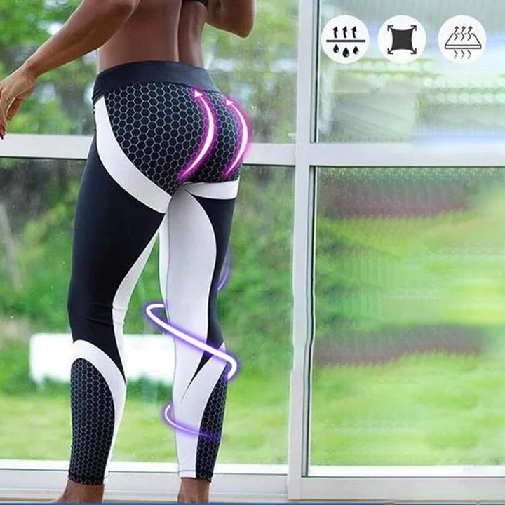 High Waisted Women's Yoga Leggings with Geometric Pattern - Aurora-Black-S-State of Style