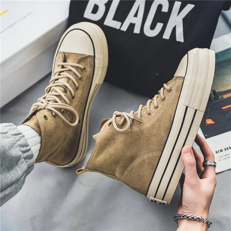 Honeybee High-Tops – Trendy Canvas Sneakers with Thick Sole-Black-8.0 (24.5cm)-State of Style