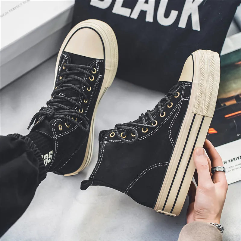 Honeybee High-Tops – Trendy Canvas Sneakers with Thick Sole-Black-8.0 (24.5cm)-State of Style
