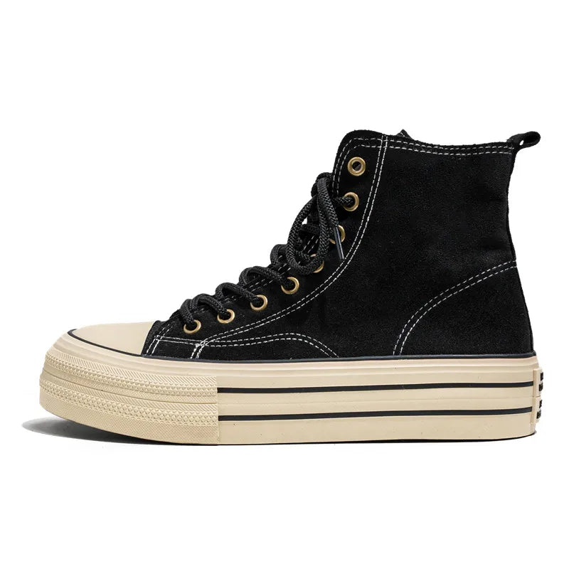 Honeybee High-Tops – Trendy Canvas Sneakers with Thick Sole-Black-8.0 (24.5cm)-State of Style