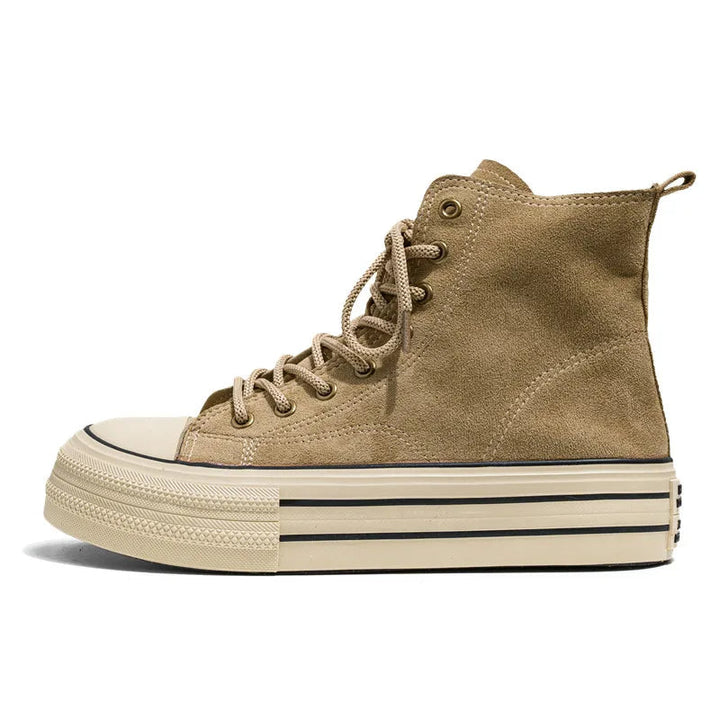 Honeybee High-Tops – Trendy Canvas Sneakers with Thick Sole-Khaki-8.0 (24.5cm)-State of Style