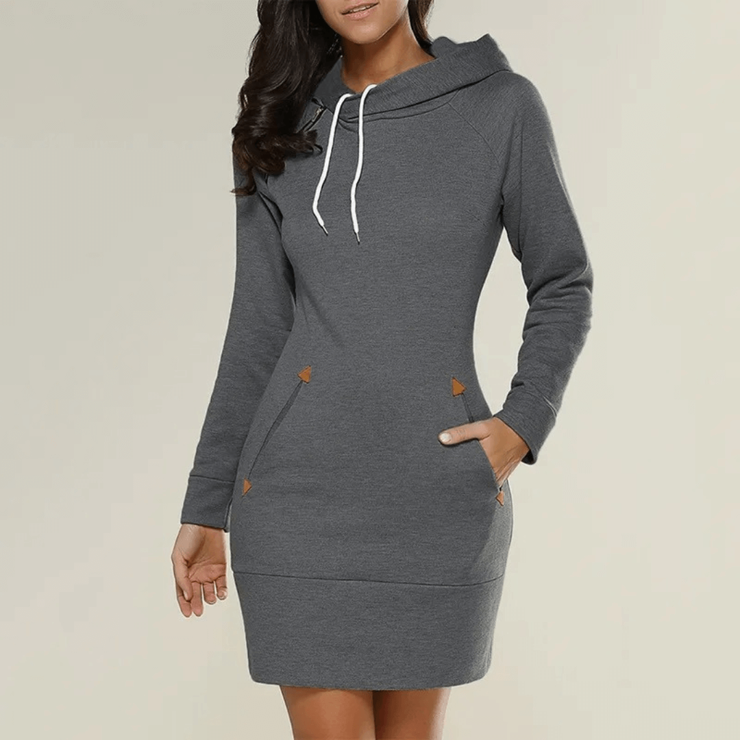 Hooded sweatshirt dress with pockets – Isabella-Black-S-State of Style
