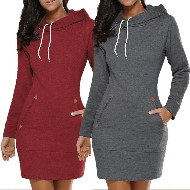 Hooded sweatshirt dress with pockets – Isabella-Black-S-State of Style