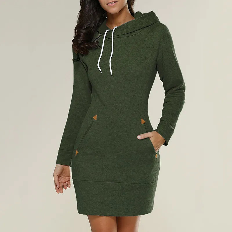 Hooded sweatshirt dress with pockets – Isabella-Green-S-State of Style