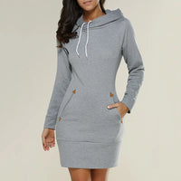 Hooded sweatshirt dress with pockets – Isabella-Light grey-S-State of Style
