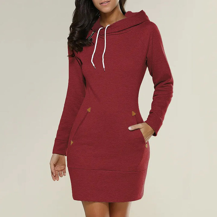 Hooded sweatshirt dress with pockets – Isabella-Red-S-State of Style