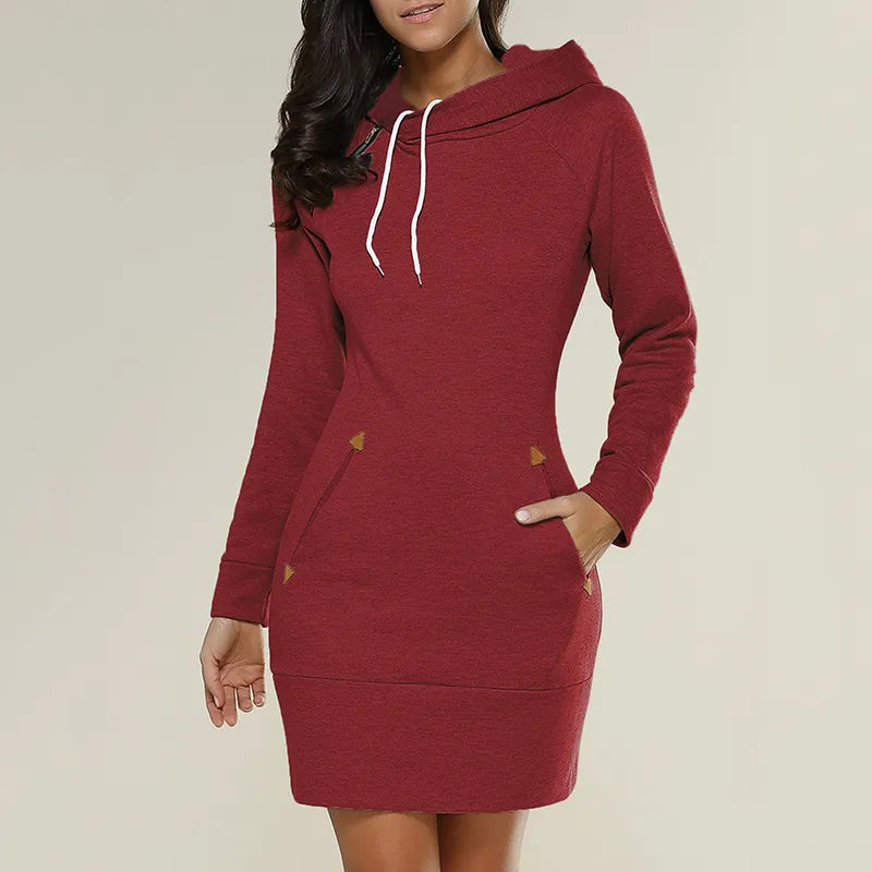 Hooded sweatshirt dress with pockets – Isabella-Red-S-State of Style