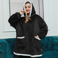 Hoodie & Blanket | Wonderful combination of a soft hoodie and a comfortable blanket in one!-Black-State of Style