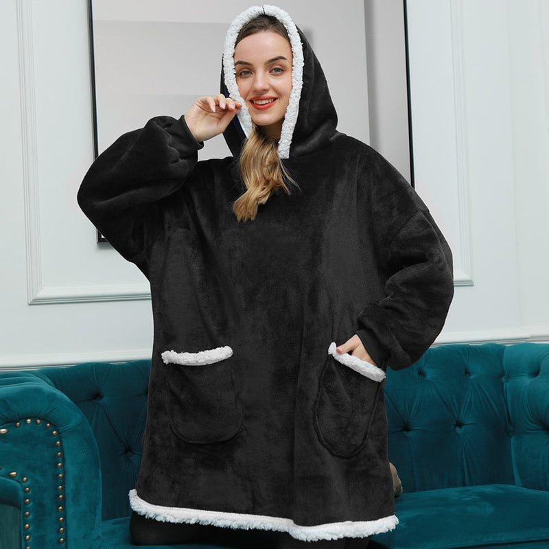 Hoodie & Blanket | Wonderful combination of a soft hoodie and a comfortable blanket in one!-Black-State of Style
