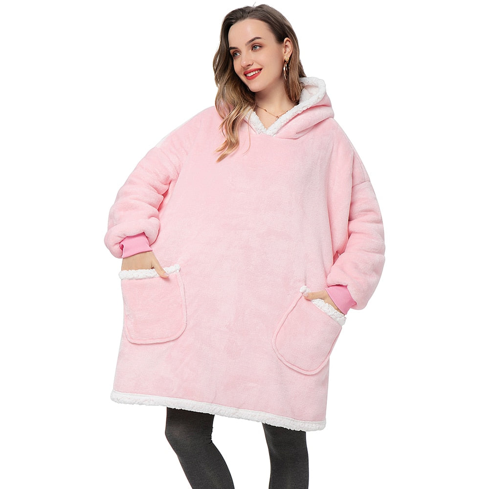 Hoodie & Blanket | Wonderful combination of a soft hoodie and a comfortable blanket in one!-Washed Pink & White-State of Style