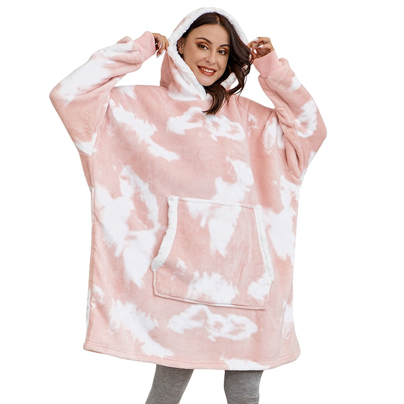 Hoodie & Blanket | Wonderful combination of a soft hoodie and a comfortable blanket in one!-Washed Pink & White-State of Style