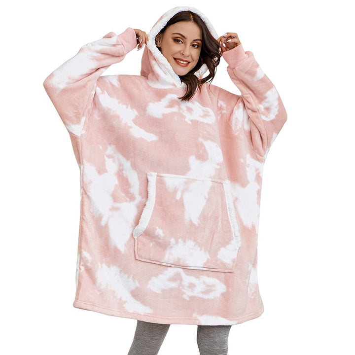 Hoodie & Blanket | Wonderful combination of a soft hoodie and a comfortable blanket in one!-Washed Pink & White-State of Style