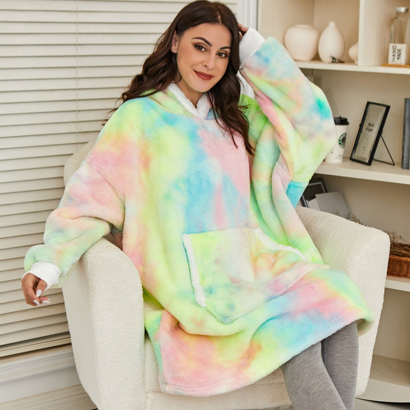 Hoodie & Blanket | Wonderful combination of a soft hoodie and a comfortable blanket in one!-Washed Pink & White-State of Style