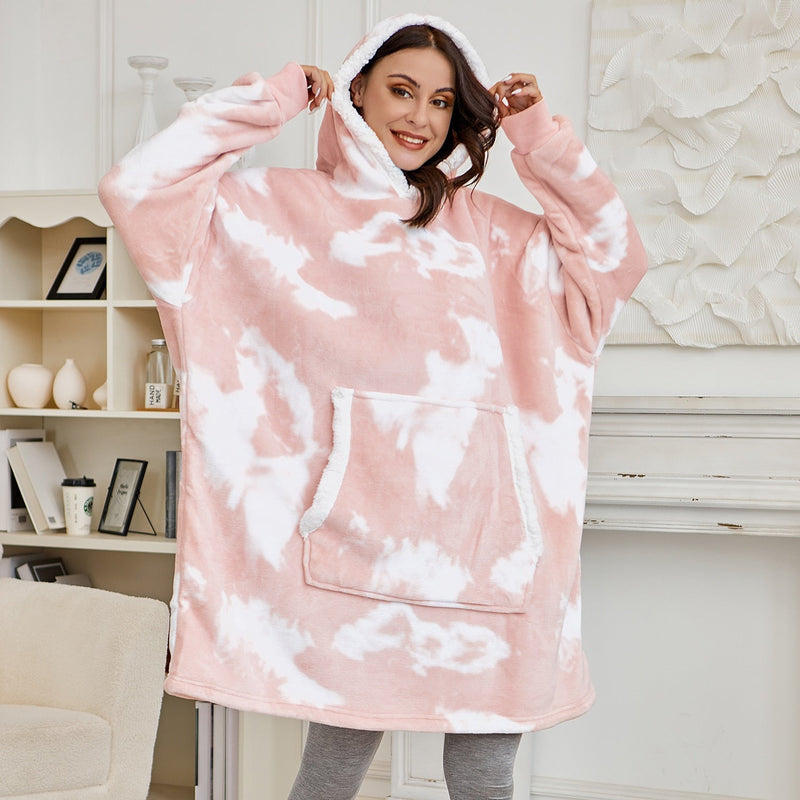 Hoodie & Blanket | Wonderful combination of a soft hoodie and a comfortable blanket in one!-Washed Pink & White-State of Style