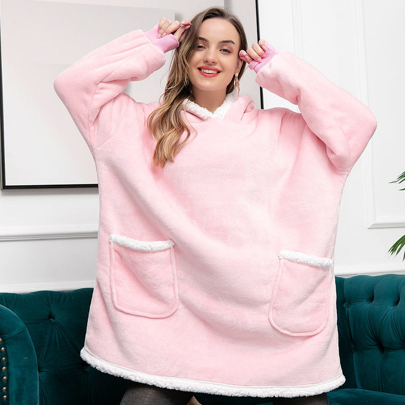 Hoodie & Blanket | Wonderful combination of a soft hoodie and a comfortable blanket in one!-Washed Pink & White-State of Style