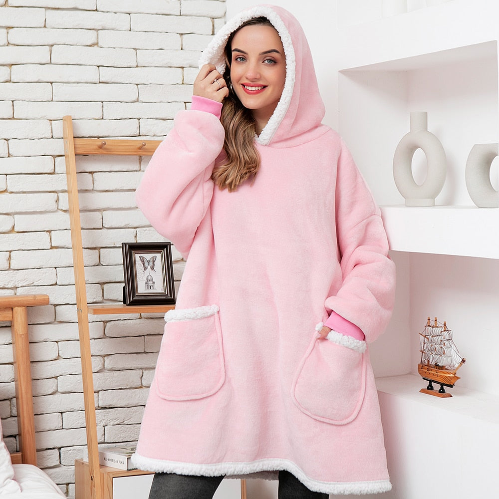 Hoodie & Blanket | Wonderful combination of a soft hoodie and a comfortable blanket in one!-Washed Pink & White-State of Style