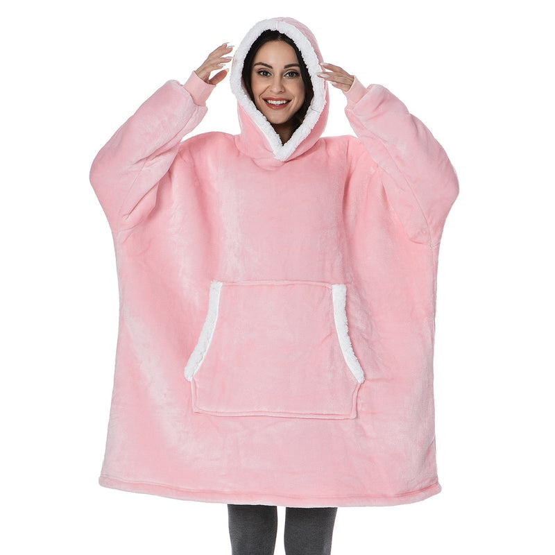 Hoodie & Blanket | Wonderful combination of a soft hoodie and a comfortable blanket in one!-Washed Pink & White-State of Style