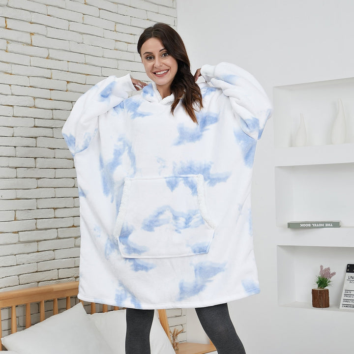 Hoodie & Blanket | Wonderful combination of a soft hoodie and a comfortable blanket in one!-Washed White & Blue-State of Style