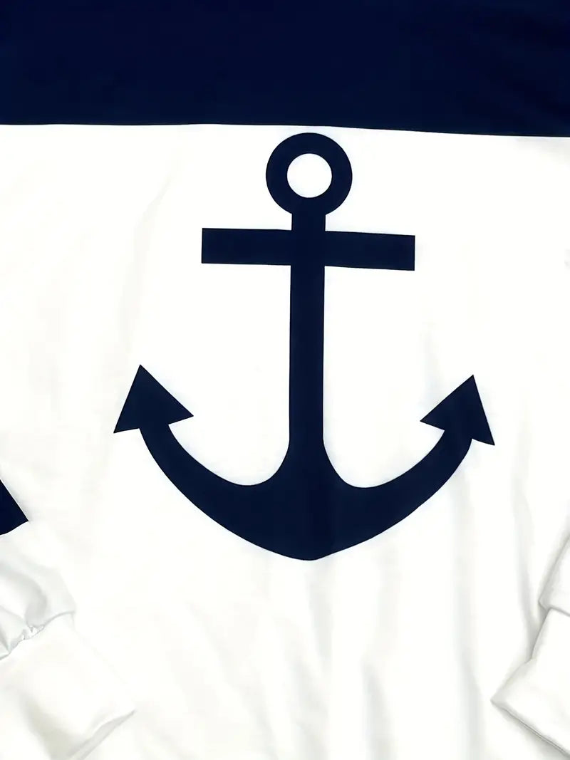 Hoodie with Anchor Print - Nautical Vibes-S-State of Style