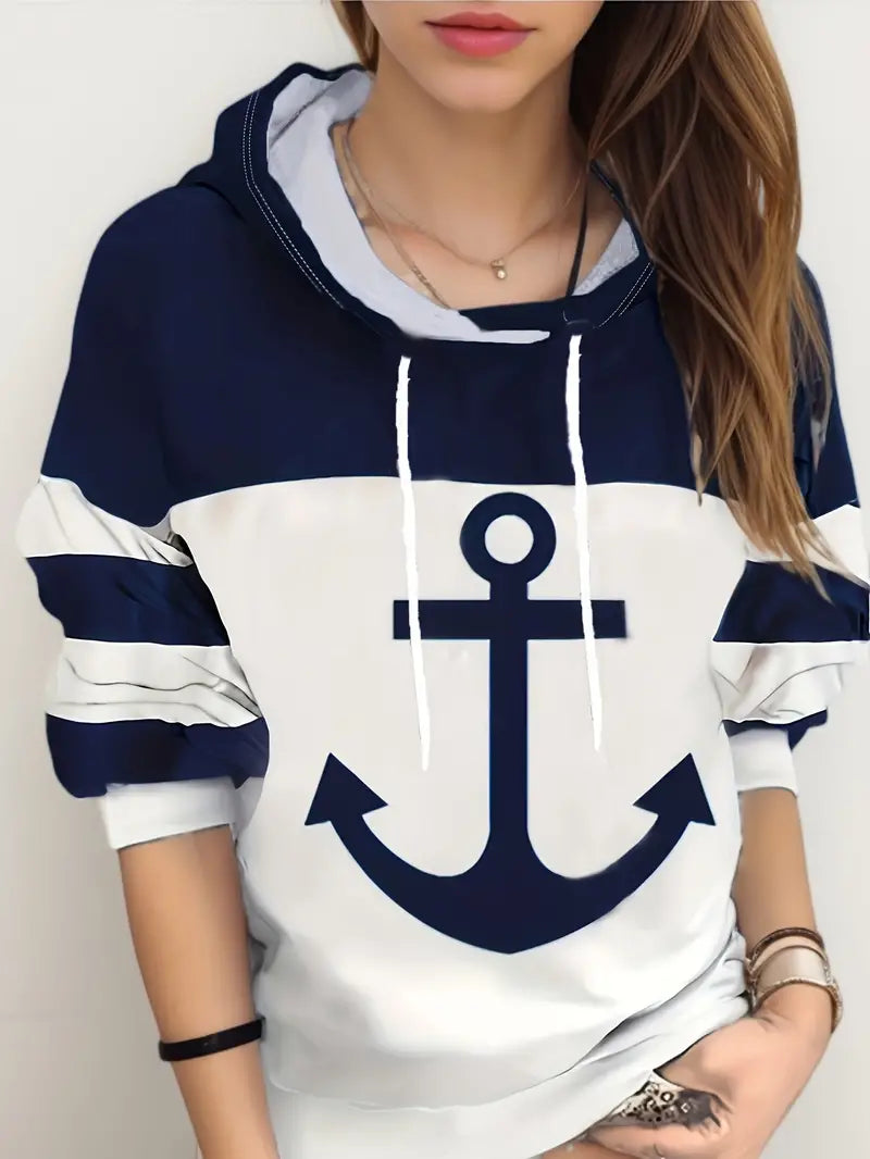 Hoodie with Anchor Print - Nautical Vibes-S-State of Style