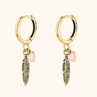 Hoop earrings with Loving Feather and Heart - Althea-Gold-State of Style